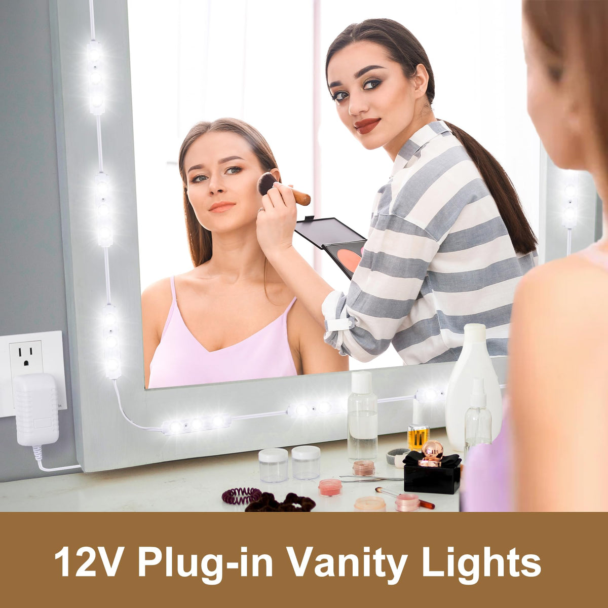LPHUMEX LED vanity lights include a 12V power adapter for plug-and-play use.