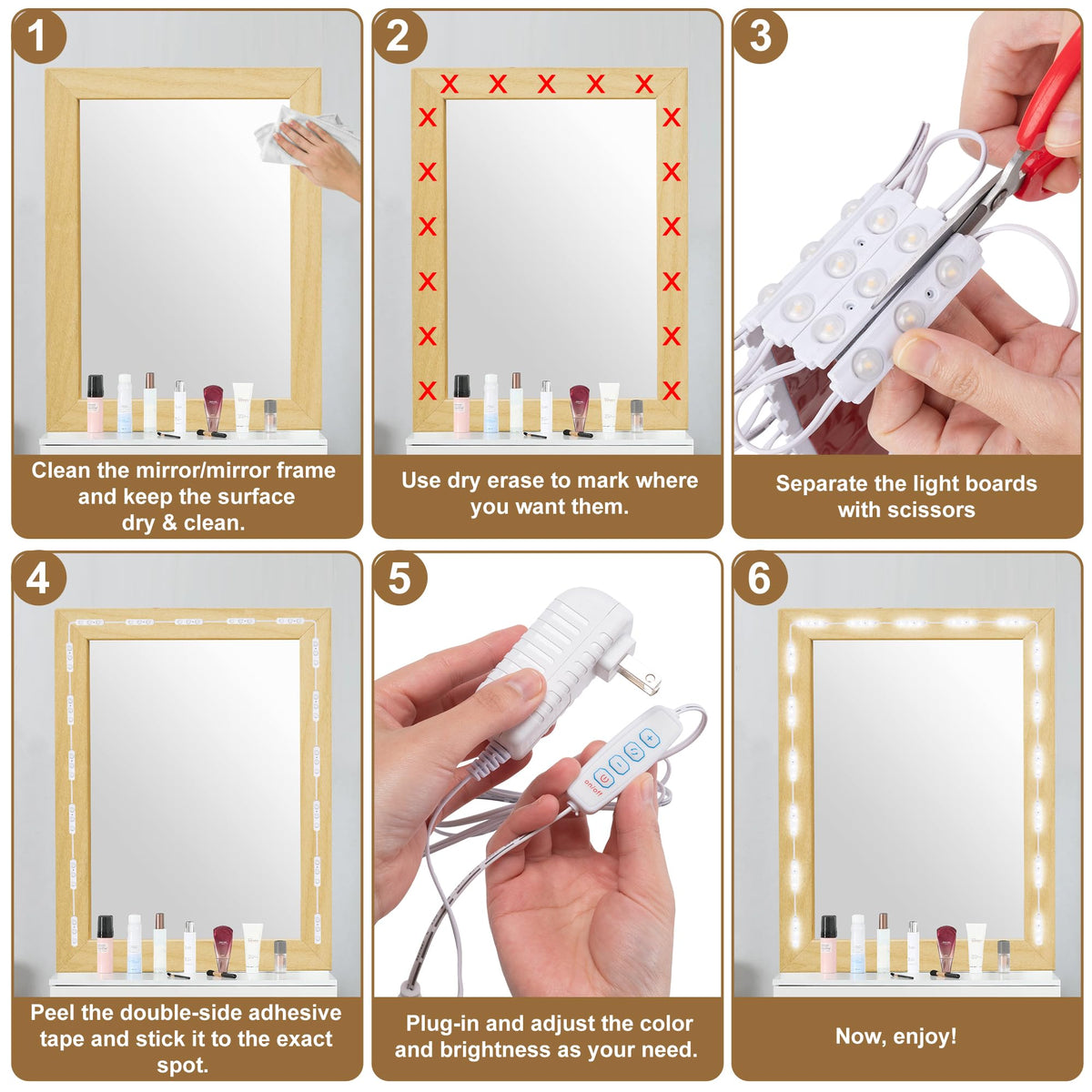 LPHUMEX LED vanity lights fit any mirror while the product ships separately from the mirror.