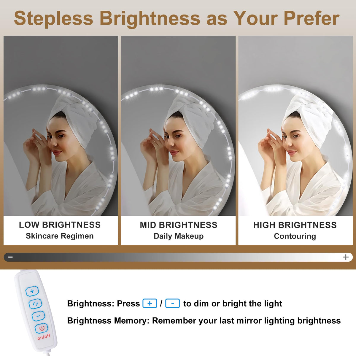 LPHUMEX LED vanity lights with warm, natural, and cool modes for versatile looks.