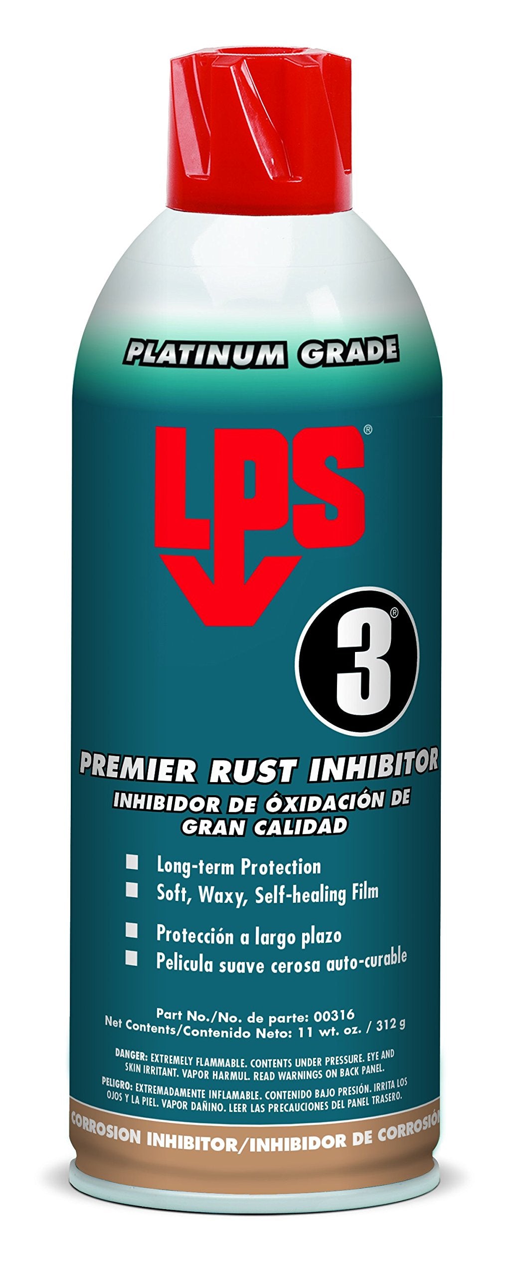 LPS 3 Premier Rust Inhibitor aerosol can applies a protective hazy brown film.