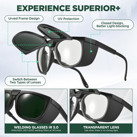 LPSAFP dual-lens welding glasses with wrap-around frame for secure, comfortable fit.