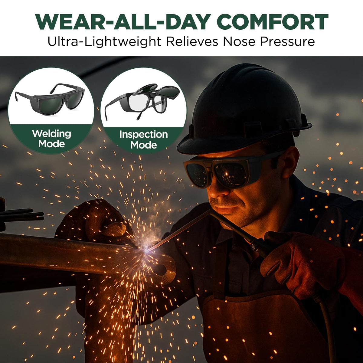 LPSAFP dual lens welding glasses with IR 8.0 lens for high-heat welding.