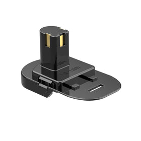 Ridgid 18V battery snugly attached via LQ-18RY adapter during testing