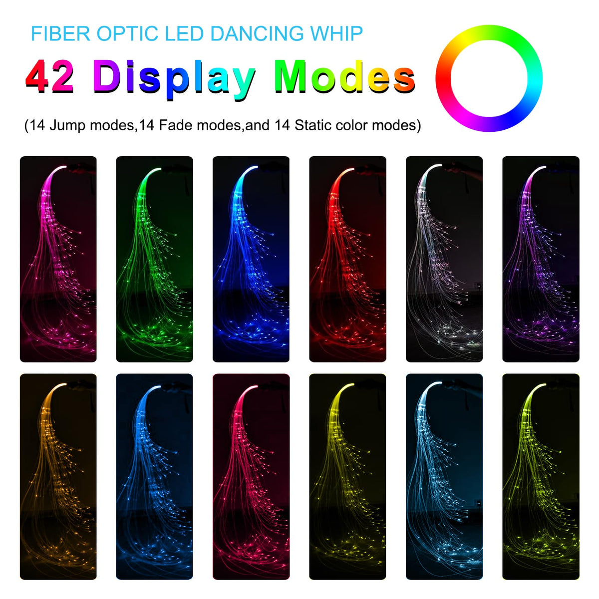 LQMEILI LED fiber whip with 360° swivel for dynamic light shows.