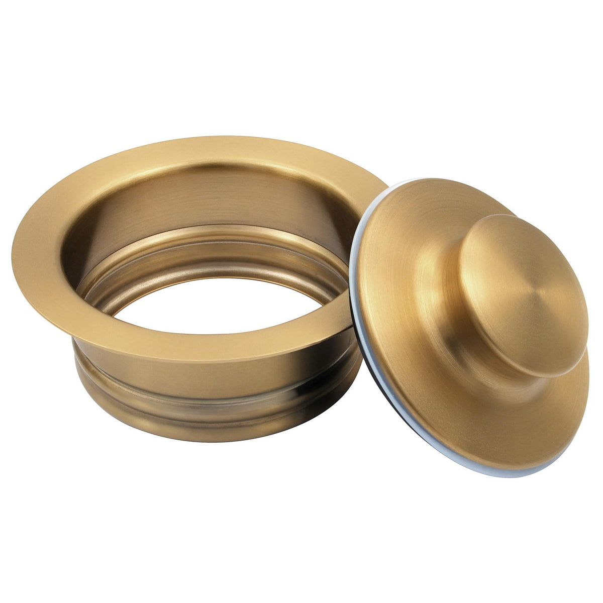 LQS golden flange pairs with golden and stainless sinks for cohesive kitchen style.