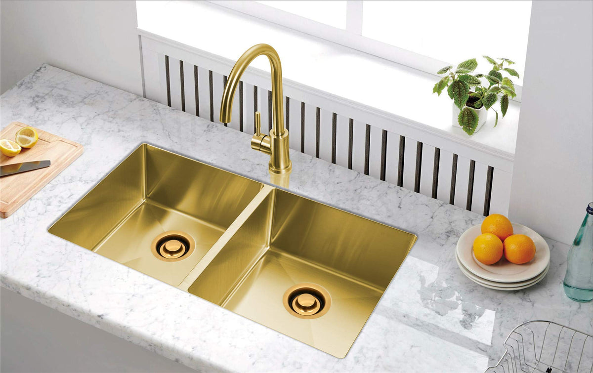 LQS golden installation view demonstrates quick, tool-free setup for busy kitchens.