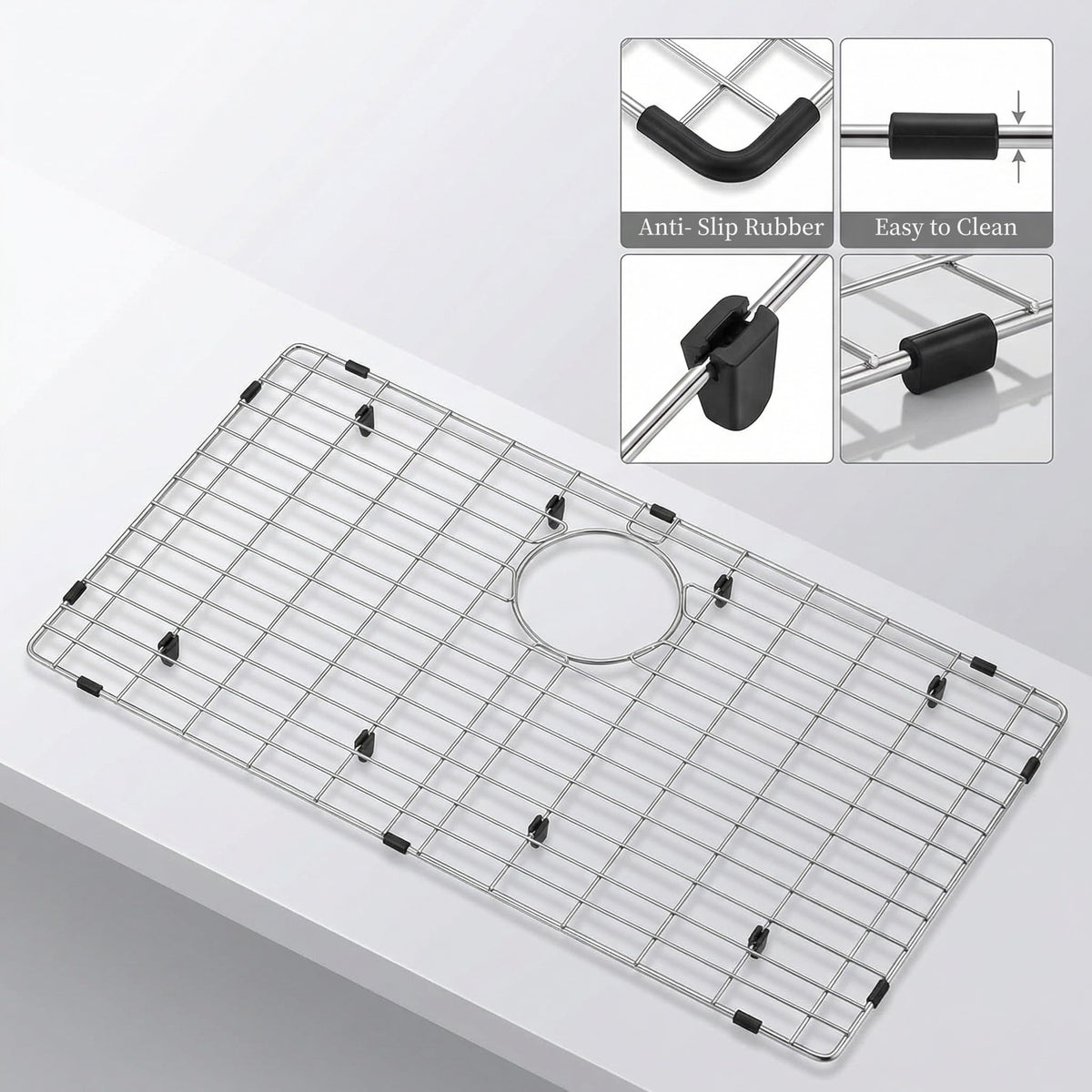 LQS chrome plated sink grate offers sturdy support and easy surface cleaning