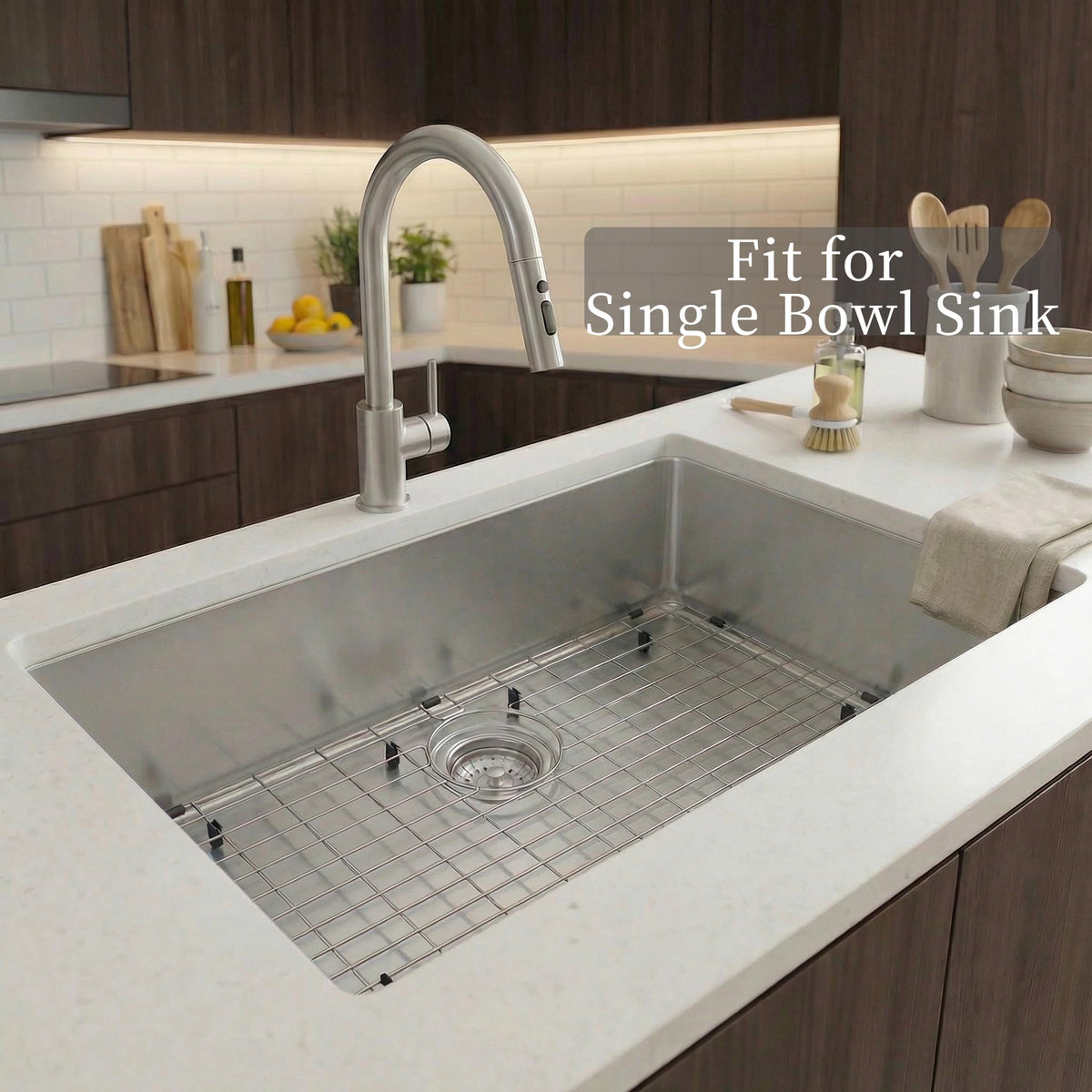LQS grid with soft bumpers prevents scratches on your stainless sink