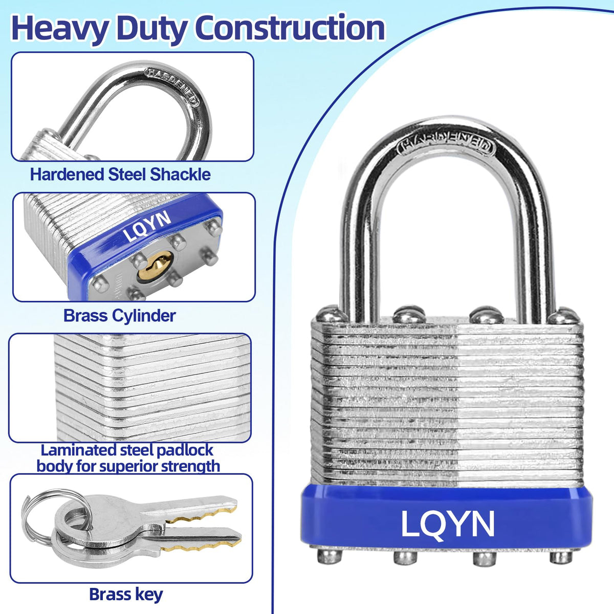 LQYN laminated 40mm padlock body offers strong, rust-resistant protection