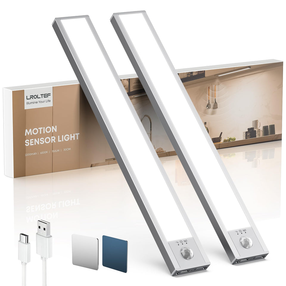 LROLTEF under-cabinet lighting two-pack brightening countertops with a clean glow