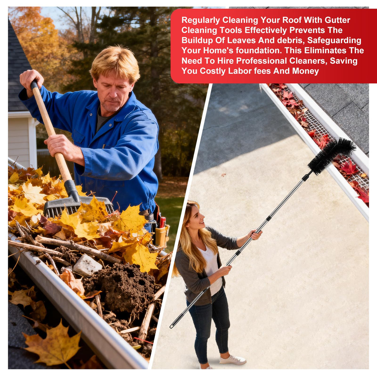 LrqzHsyl rotating brush head reaches grooves for deep-cleaning gutters.
