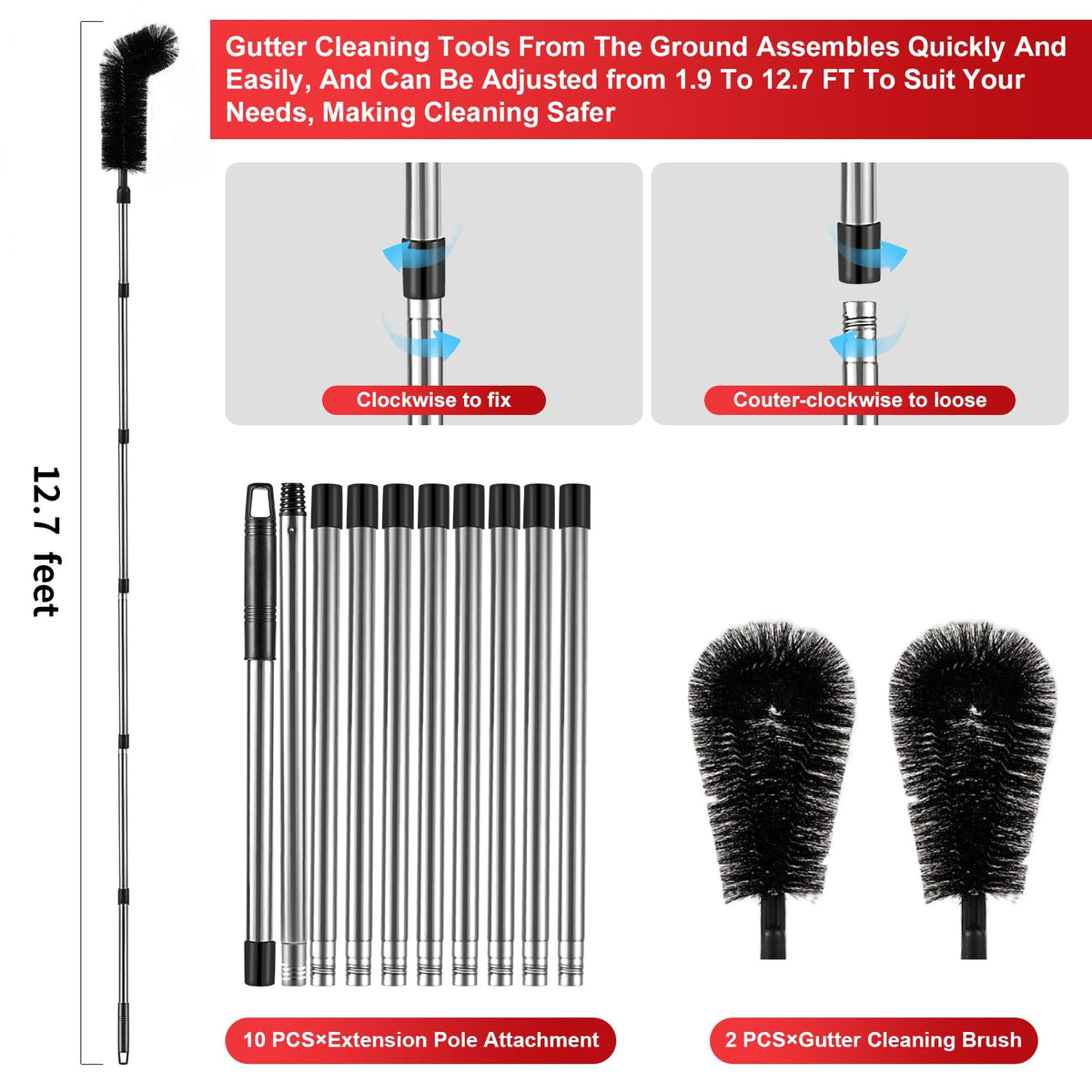LrqzHsyl sturdy stainless brush head scrubs leaves and debris.
