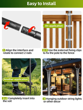 Decor ideas on a patio using string lights and lanterns with LRYXEG poles.
