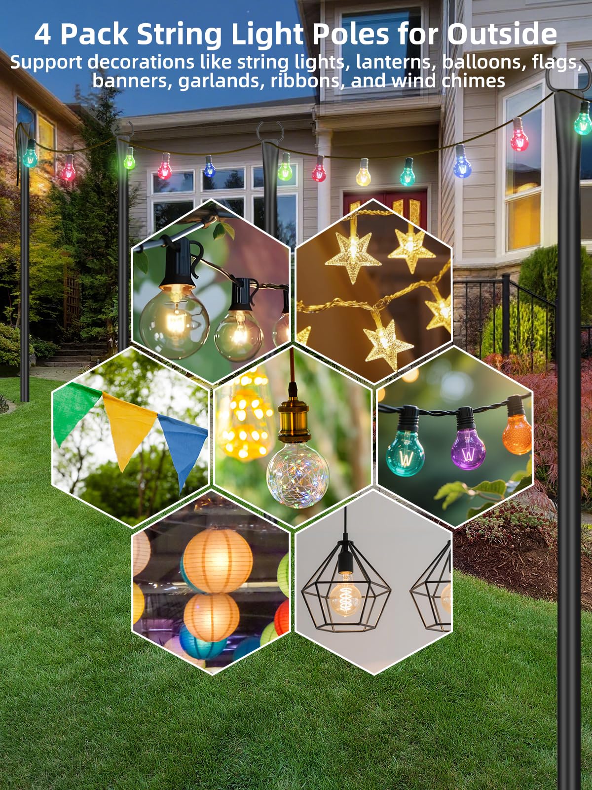 LRYXEG string light poles 10ft bottom-section for reliable ground fit