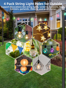 LRYXEG string light poles 10ft bottom-section for reliable ground fit