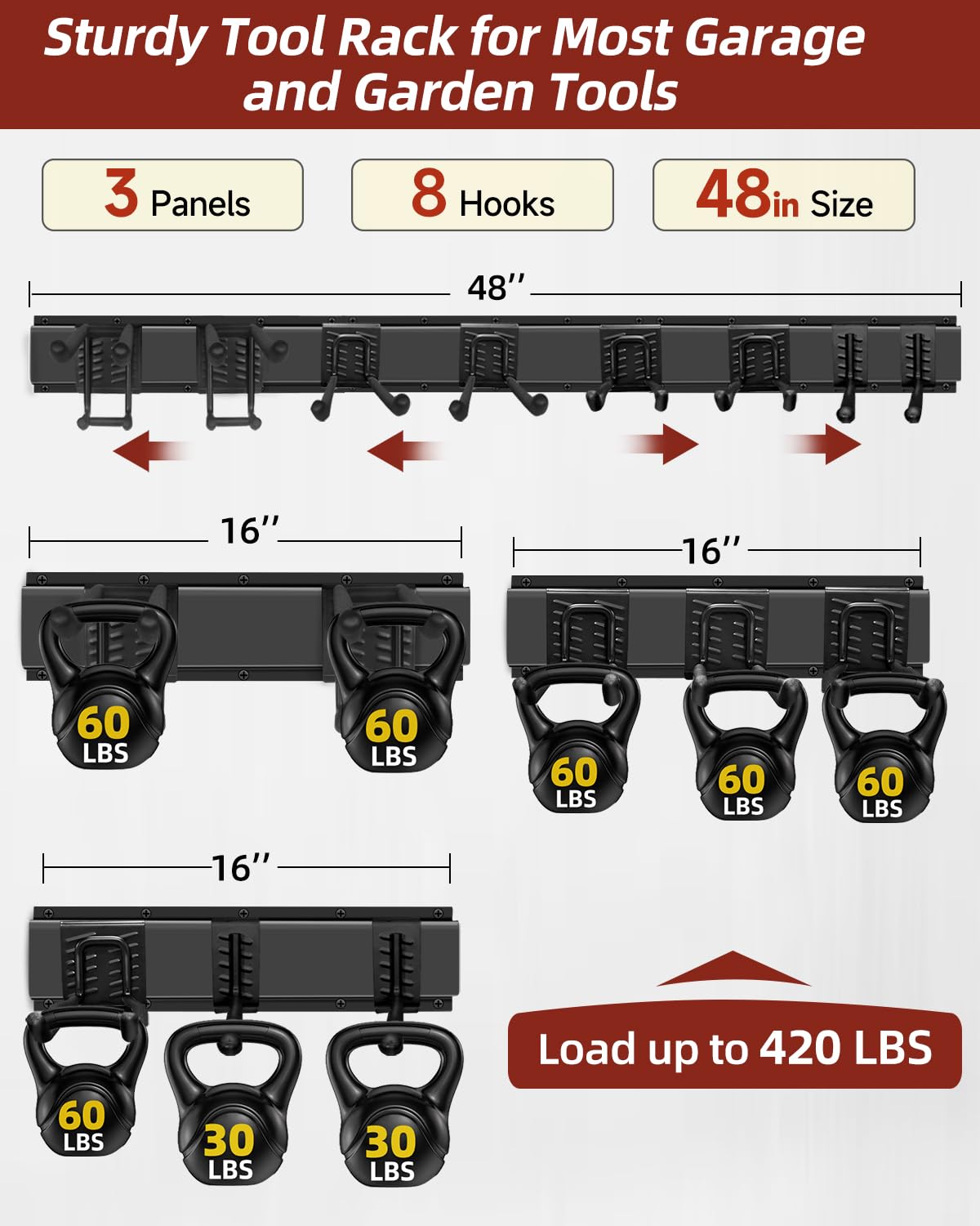 LRYXEG heavy-duty carbon steel rack supports up to 420 lbs