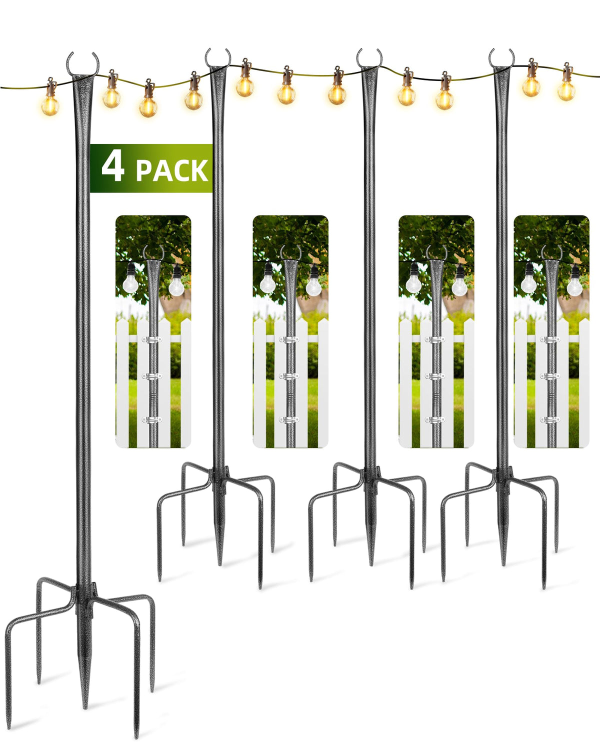 LRYXEG string light poles 10ft four-pack in frosted silver for outdoor décor.