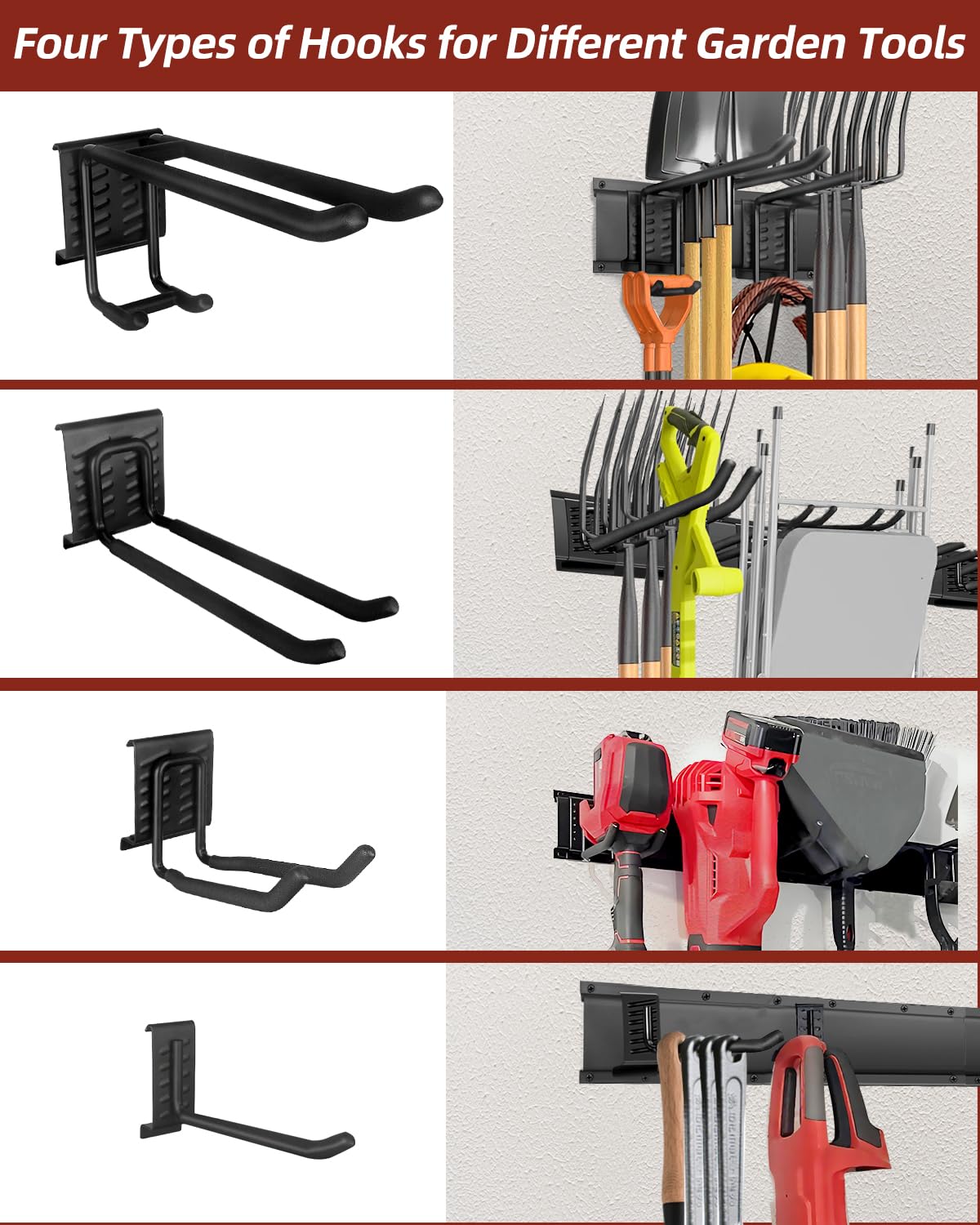 LRYXEG wall-mounted tool hanger for shovels and ladders