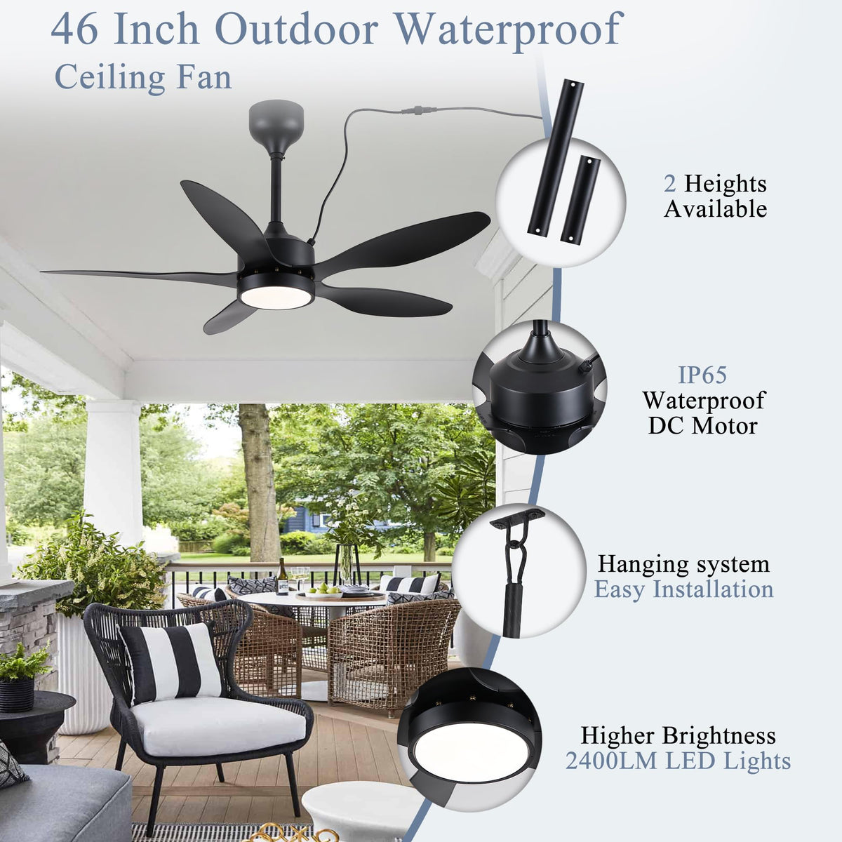 LSPMKE gazebo hanging fan with remote control for easy patio comfort.
