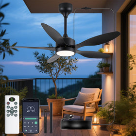 LSPMKE 46-inch outdoor ceiling fan with lights, IP65 weatherproof for patios.