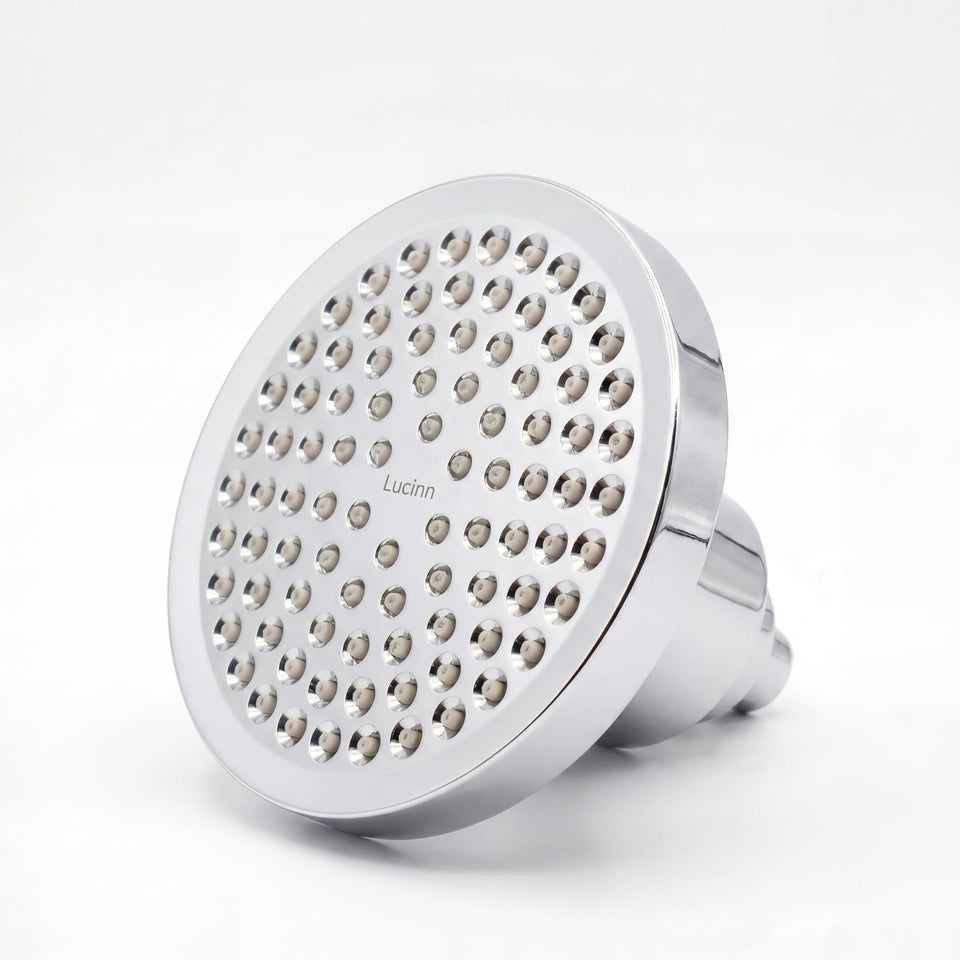 Lucinn Pro filtered showerhead angle view with smooth water flow for softer skin.
