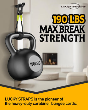 LuckyStraps iron carabiner hooks close-up showing durability and rust resistance.
