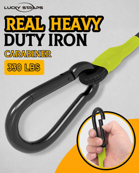 LuckyStraps stretch demonstration shows 1.7–2x elasticity for secure fastening.