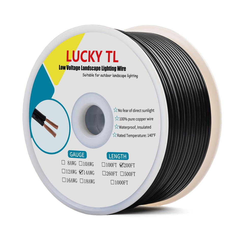 Lucky TL 14/2 outdoor 200ft wire in black for landscape lighting.