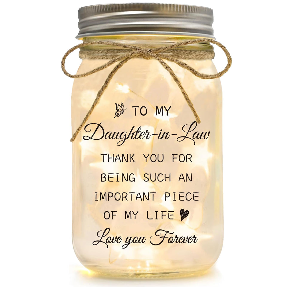 Luckyyds daughter-in-law mason jar night light with warm glow for cozy decor