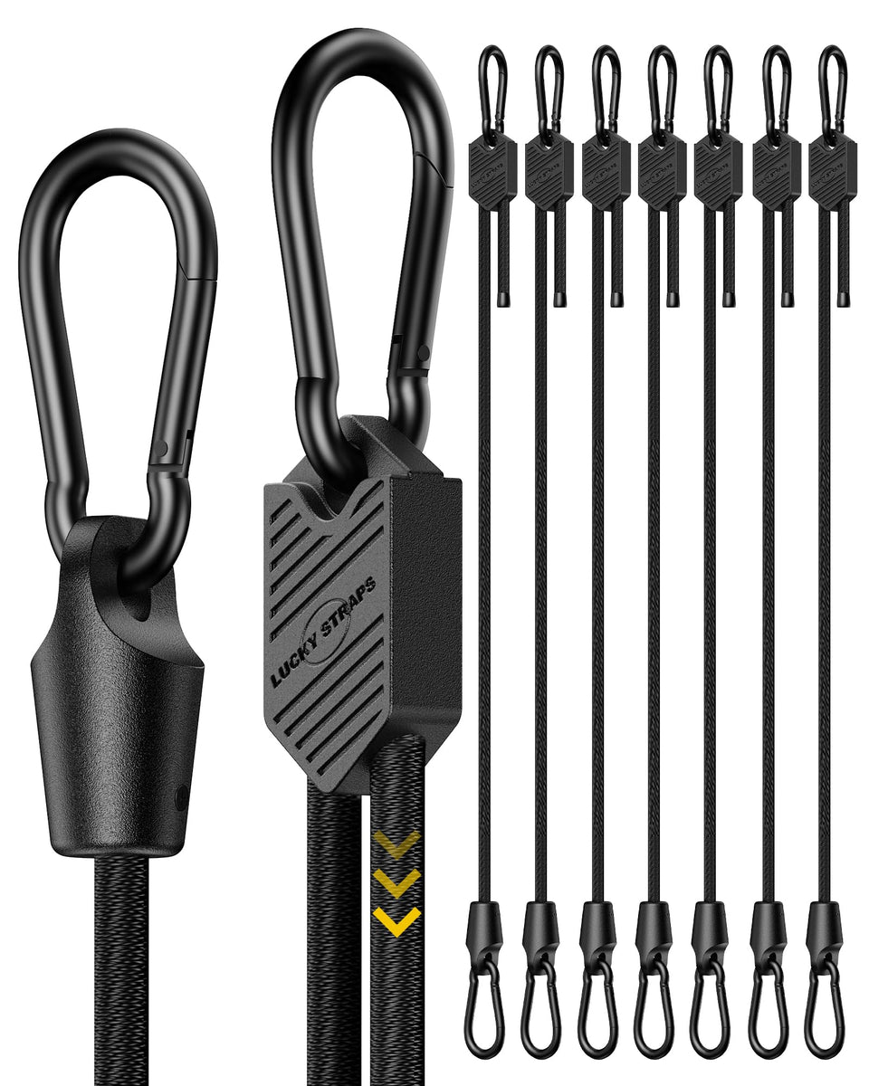 LuckyStraps adjustable bungee cord, 18 inch length, versatile cargo securing.