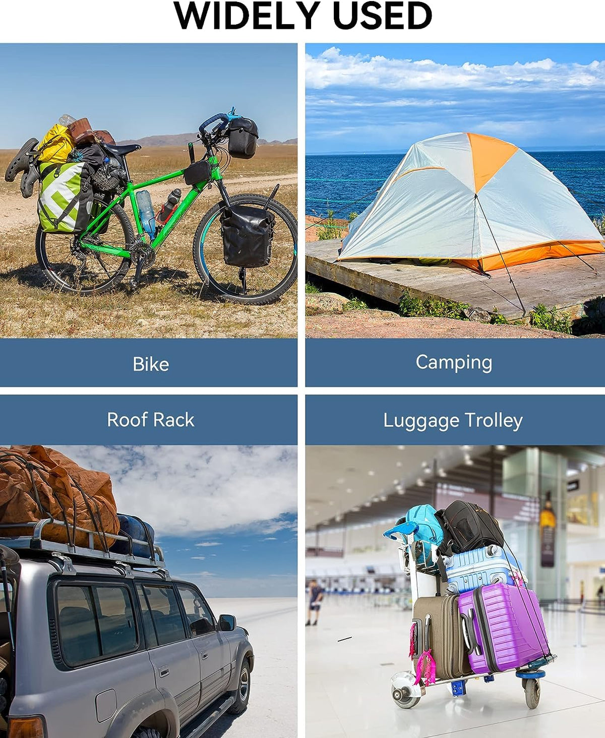 LuckyStraps camping setup demonstrates quick adjustable tie-downs.