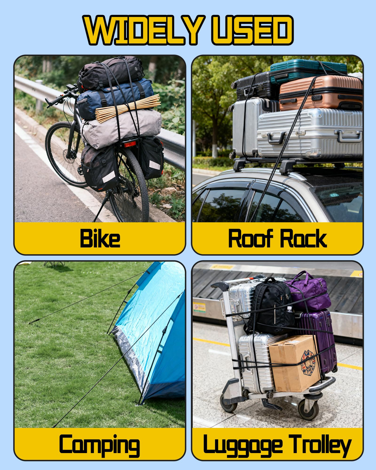 LuckyStraps ideal for camping, bikes, luggage, and tailgate setups.