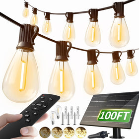 Luckystyle 100ft solar string lights outdoors for cozy evenings