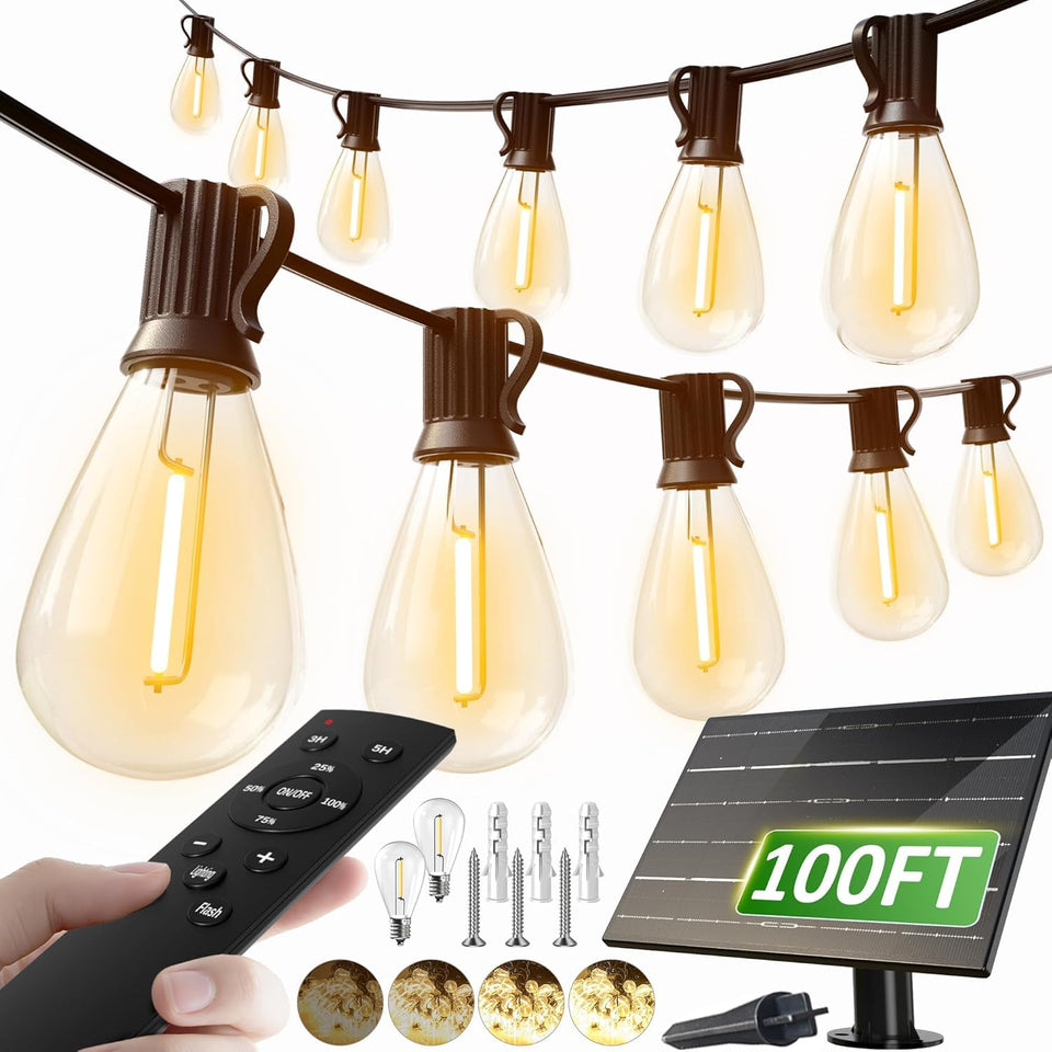 Luckystyle 100ft solar string lights outdoors for cozy evenings