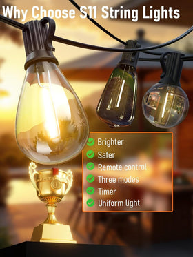 Luckystyle 35+1 S11 LED bulbs provide dense, warm-white illumination for decks.