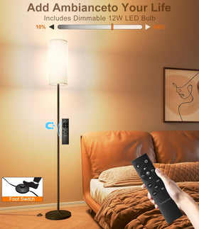 Luckystyle dimmable floor lamp lampshade linen slows glare for soft, cozy illumination.