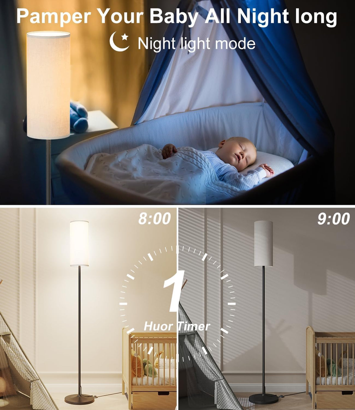 Luckystyle timer and night mode promote energy savings and calm evenings.