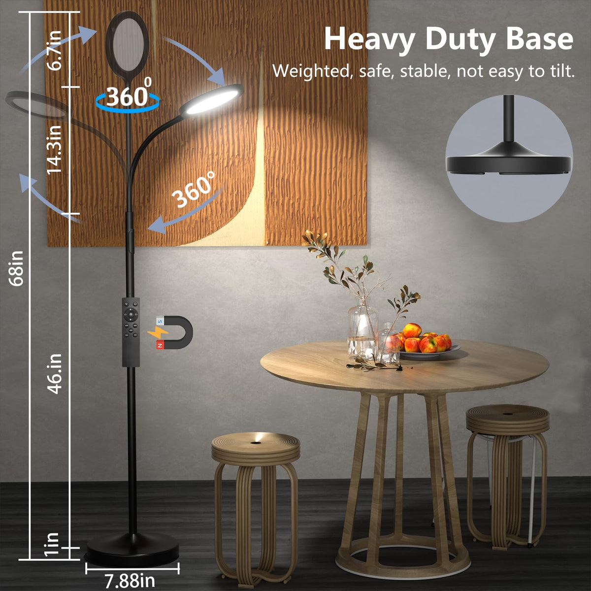 Luckystyle floor lamp color temperature range 3000K-6500K to suit any activity.