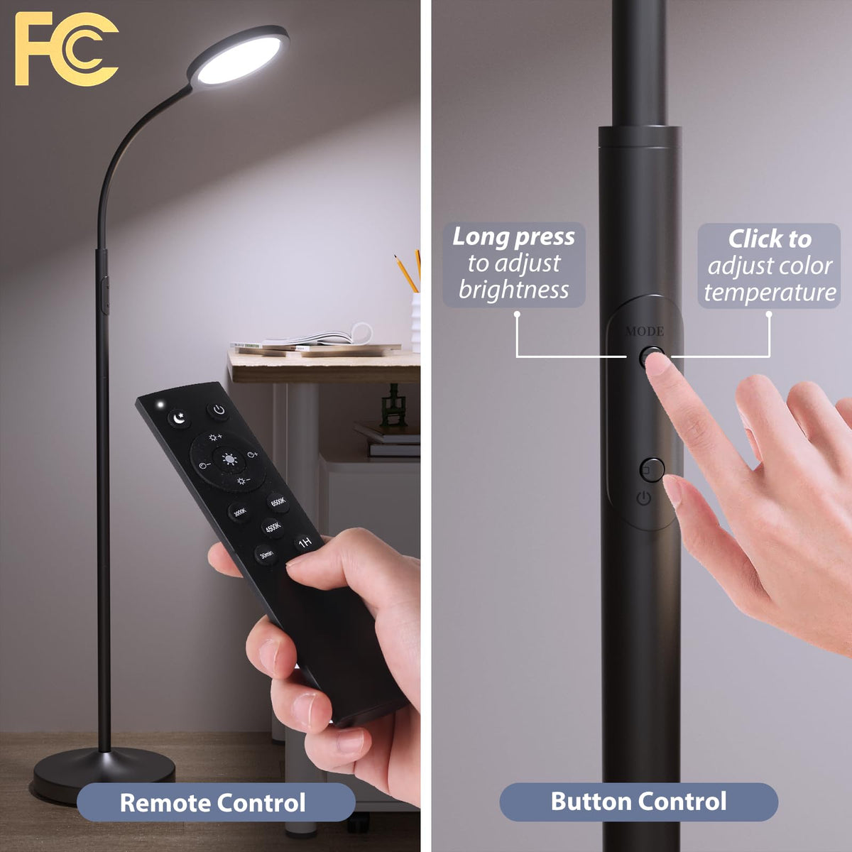 Luckystyle floor lamp remote control allows easy adjustments from up to 50 feet away.