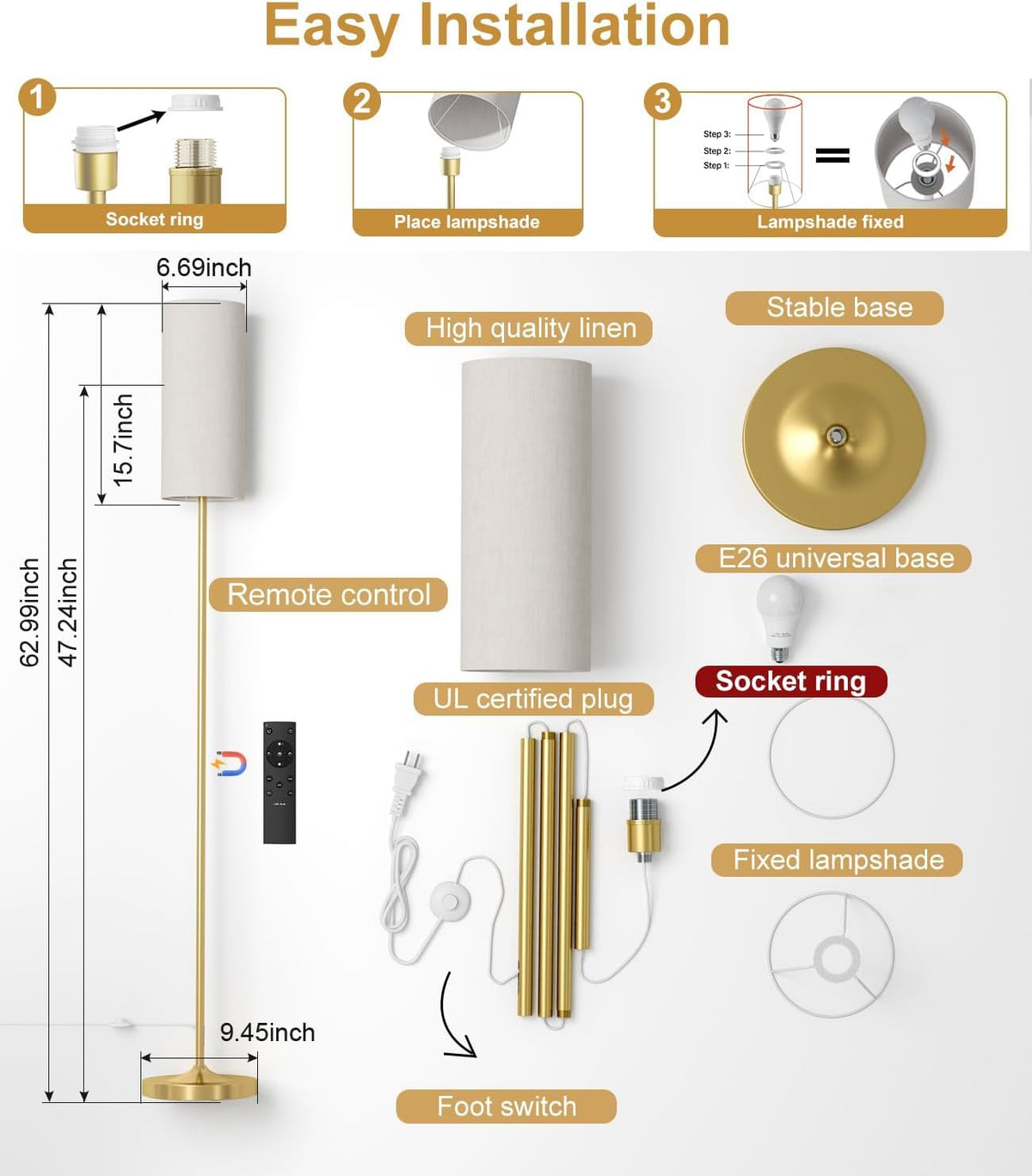 Luckystyle floor lamp featuring timer and night mode for energy saving and calm evenings