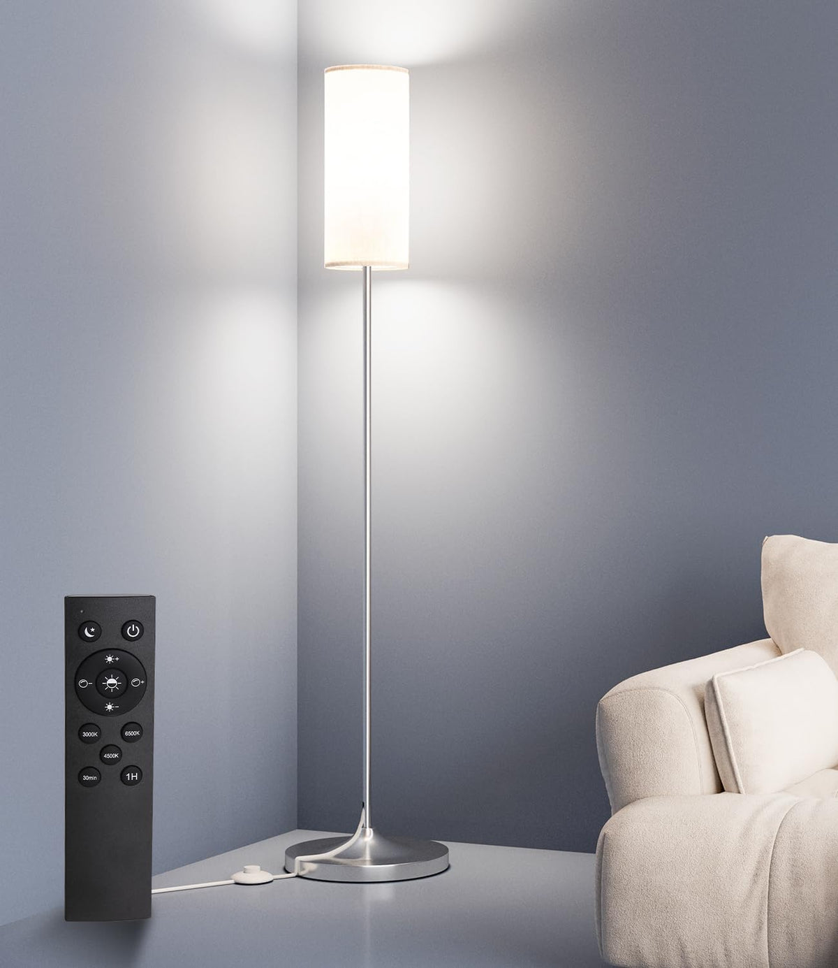 Luckystyle LED floor lamp base provides stable support for living room setups.