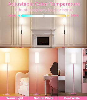 Luckystyle pink pole LED lamp offers dimmable brightness for mood lighting.