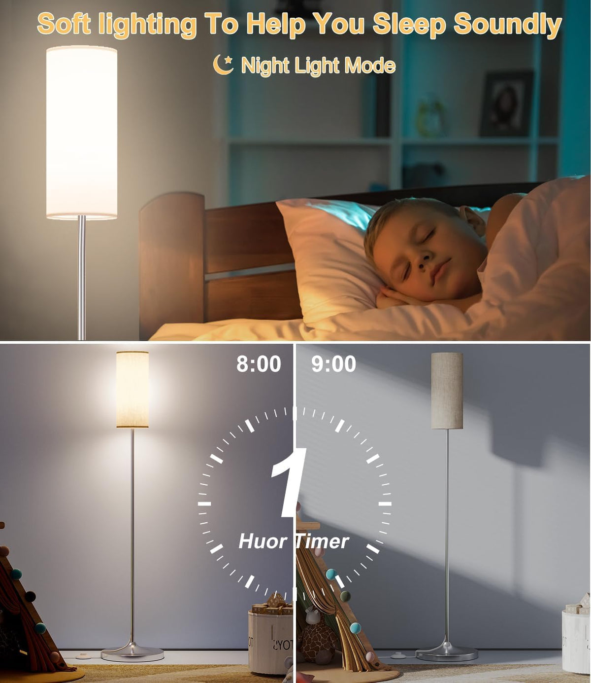 Luckystyle LED floor lamp dimming with warm to cool color temperatures for mood.