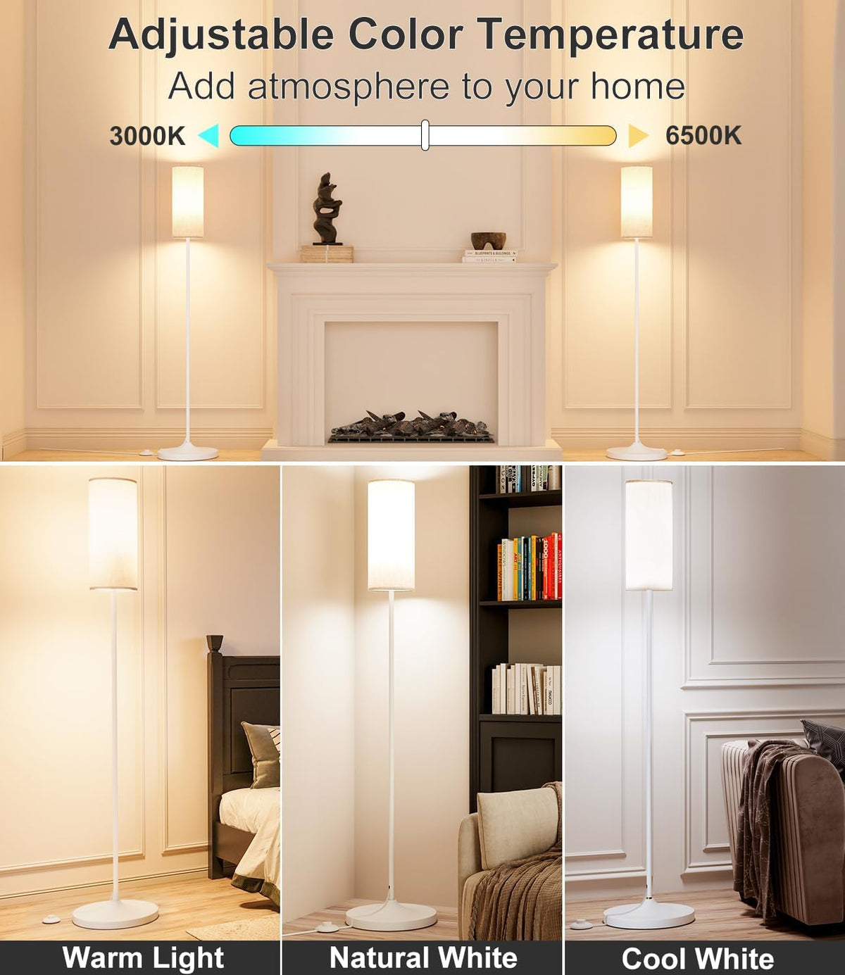Luckystyle LED floor lamp remote control adjusts brightness from afar.