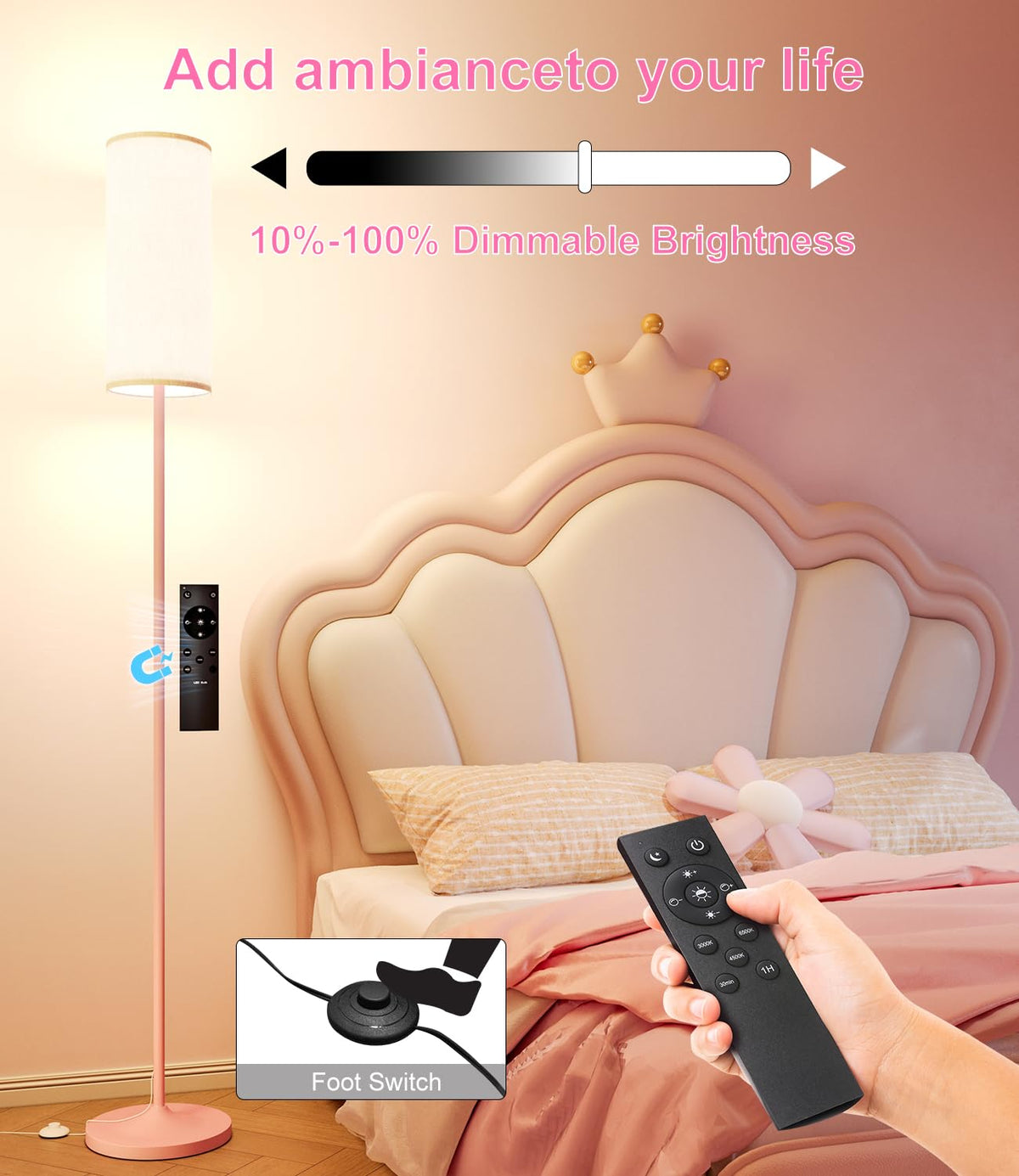 Luckystyle floor lamp remote control allows easy setup from up to 50 feet.