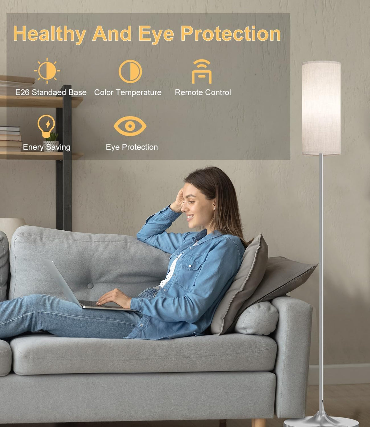Luckystyle LED floor lamp timer-night mode creates calm atmosphere for bedtime.
