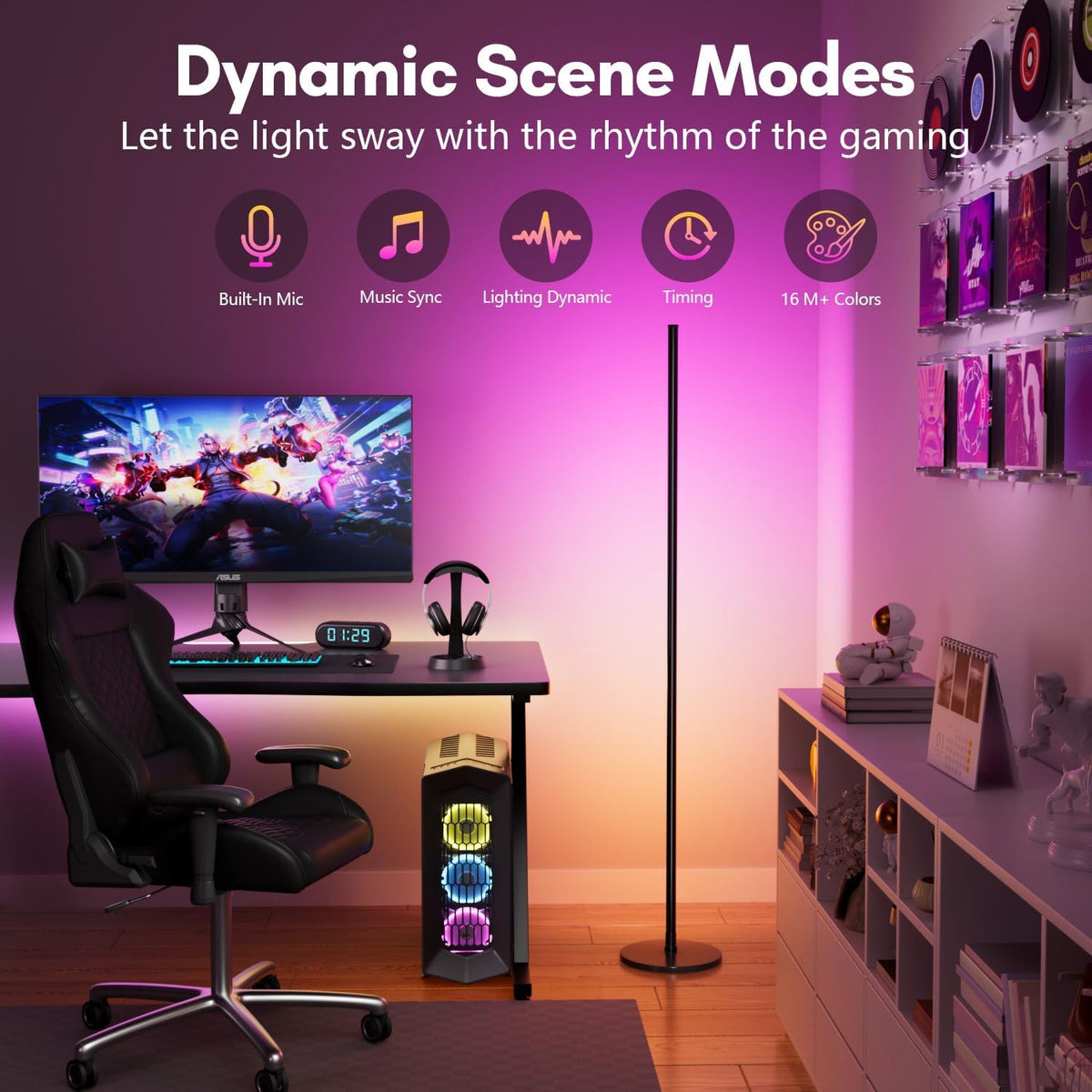 luckystyle Smart RGB+IC Corner Lamp music-mode syncs colors with audio.