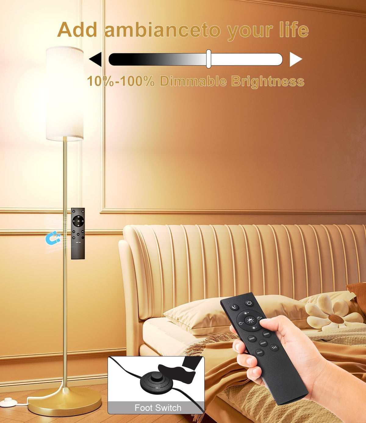 Luckystyle standing lamp with remote and dimmable brightness for easy control