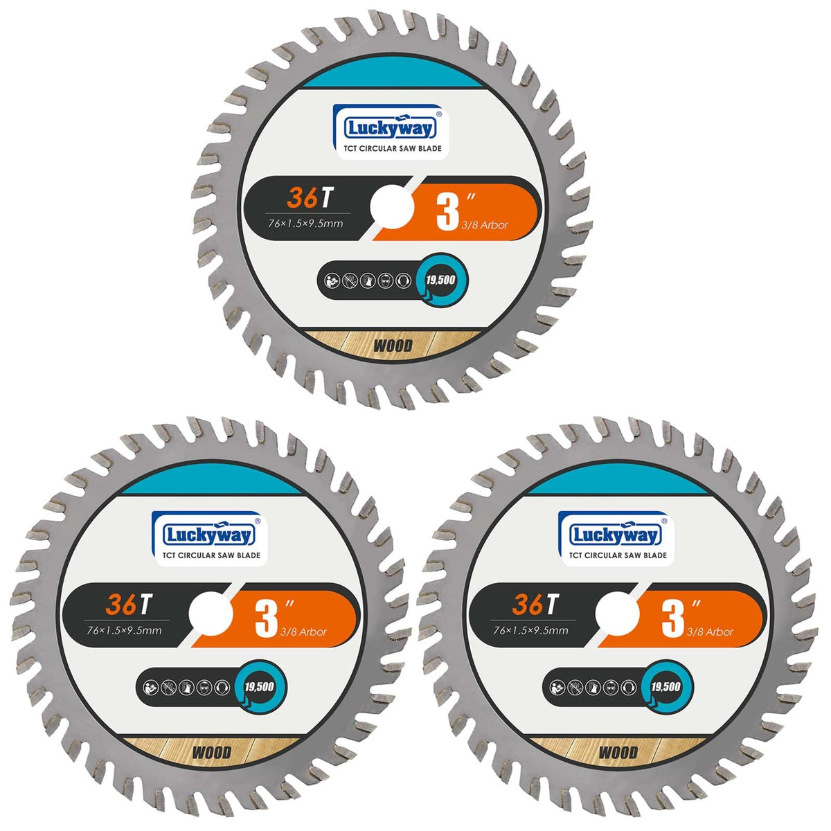 Luckyway 3-inch blade with 36T ATB teeth for smooth wood cuts.