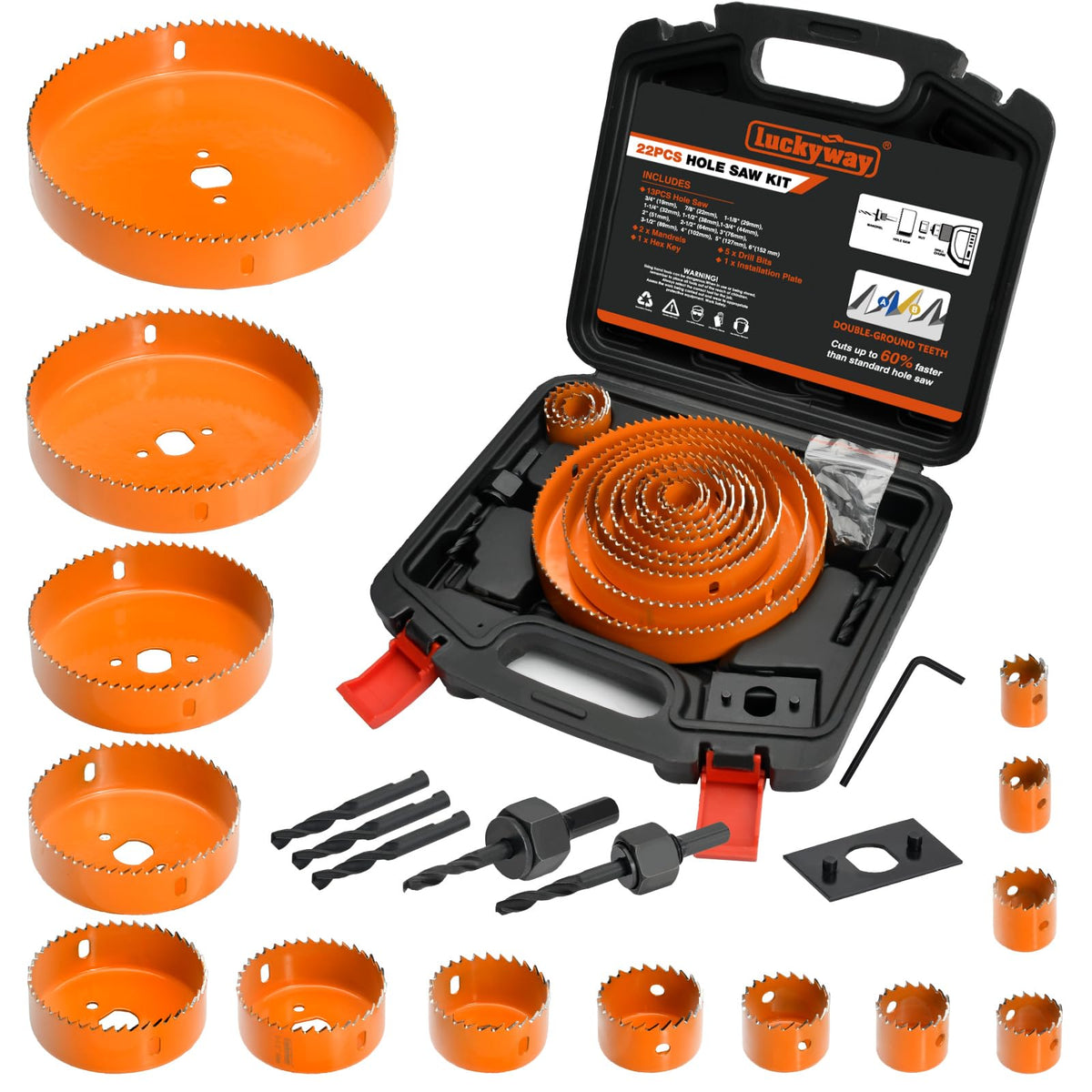 Luckyway Hole Saw Kit Pro complete set for versatile drilling in wood and drywall